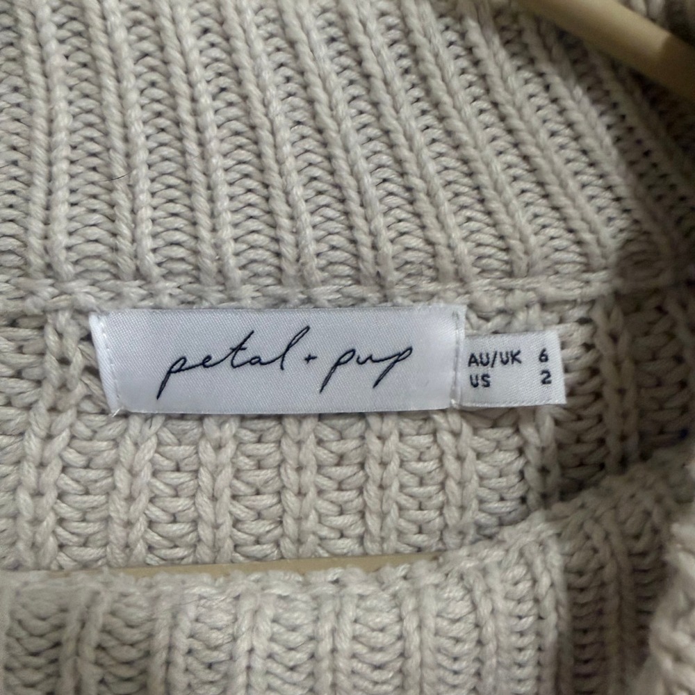 Petal Pup Knit Mock Neck Cropped Sweater Beige Women's Size 2 - Picture 3 of 11